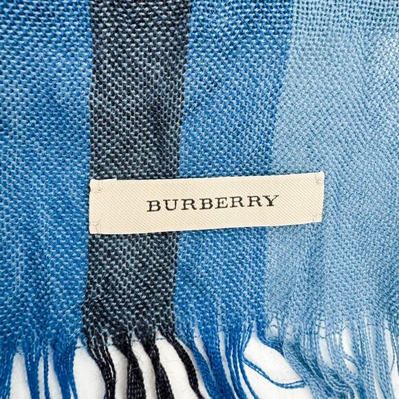 Burberry Scarf Blue Authentic Gauze Lightweight Plaid Nova Check Oversized Sheer - Picture 4 of 7